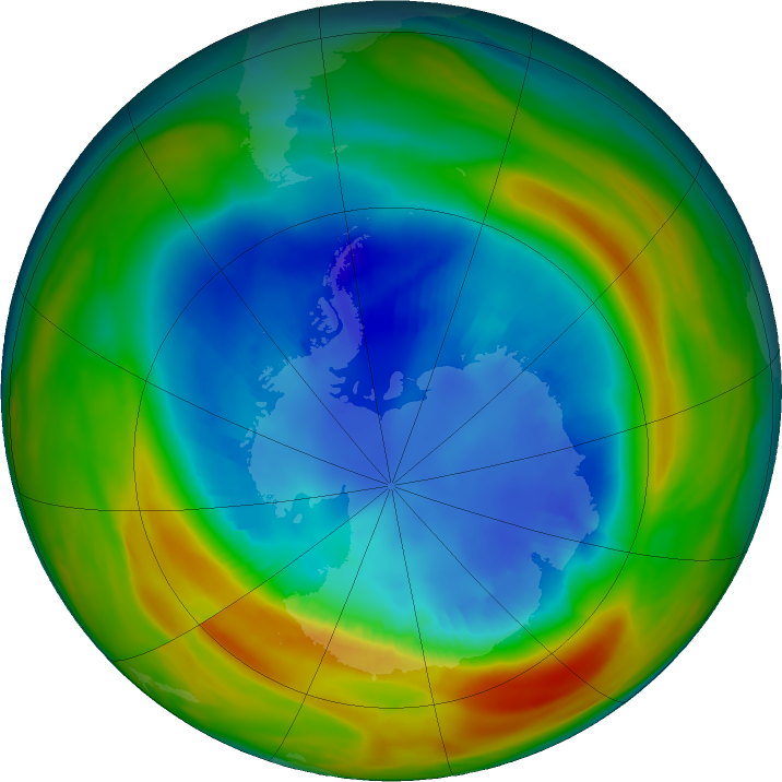 Antarctic ozone map for 25 August 2024